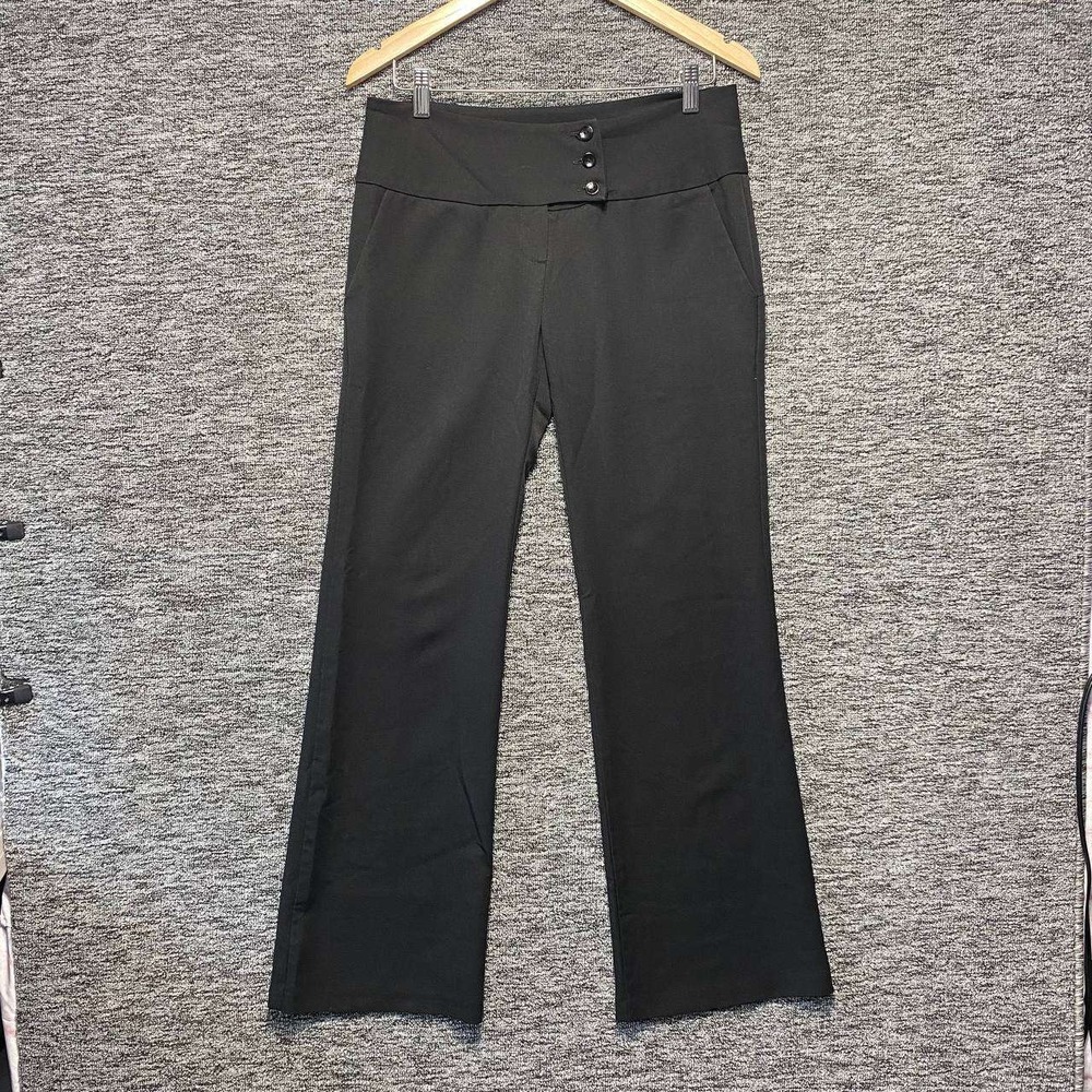 Vintage 90s Y2K Shasa Flare Pants Womens Medium Black Wide Waistband Dress Crop